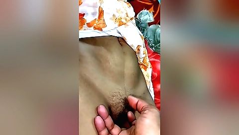 Indian hairy girl with hairy pussy plays with a big dick
