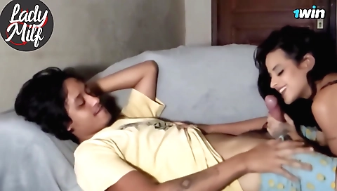 Amateur indian slut with small tits sucking a dick