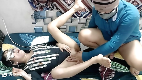 Indian couple with thick and long legs making hardcore sex