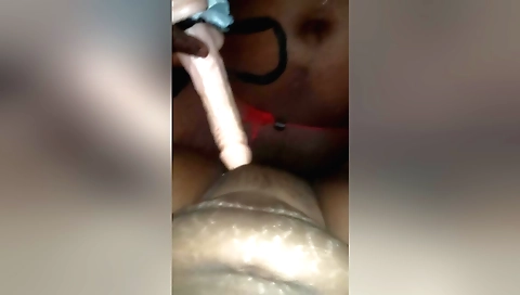 Busty hairy Indian housewife is pounded with dildo