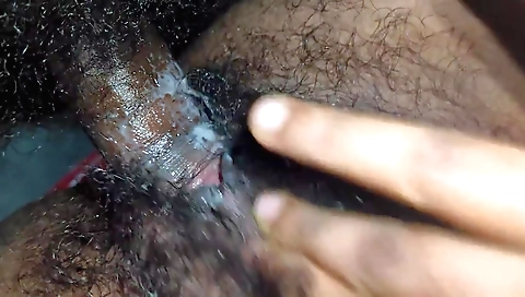Indian hairy girl's boyfriend plays with her hairy pussy