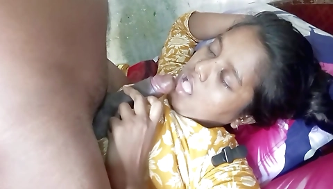 Amateur brunette sucking my neighbor's dick and getting pussy wet