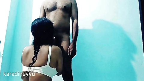 Indian brunette sucking her stepdad in webcam video