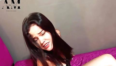 Amateur brunette is watching her stepsister's sex scene