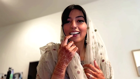 Brunette bhabi plays with a man's cock in her favorite position