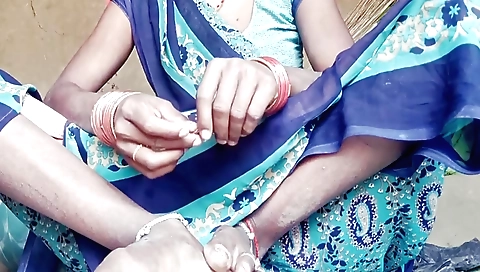 Indian bhabhi playing with her partner in the kitchen