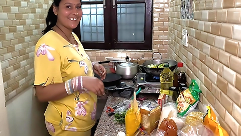 Indian cooking and fucked by boyfriend in the kitchen