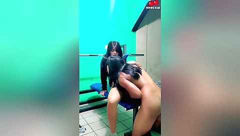 Indian busty brunette makes a wild workout in the kitchen