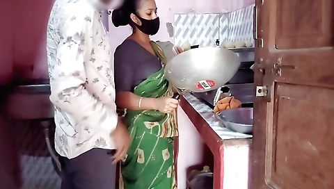 Indian brunette and her stepbrother-in-law are cooking