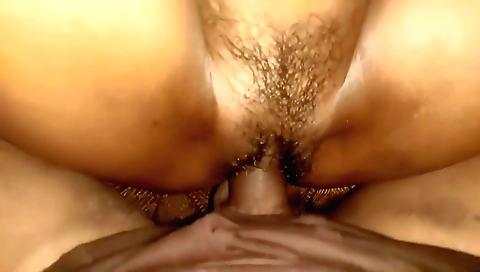 Amateur girl with hairy pussy shows her natural body