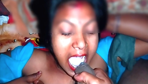Indian brunette shows her hairy pussy as she rides