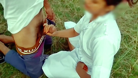 Busty Indian brunette nurse gives a blowjob and deepthroat