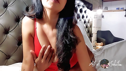Indian brunette giving a blowjob and riding her husband