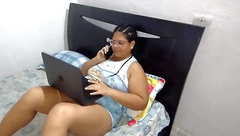 Indian stepdaughter in pink lingerie and big boobs
