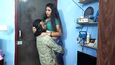 Horny Indian brunette and her lover first night sex