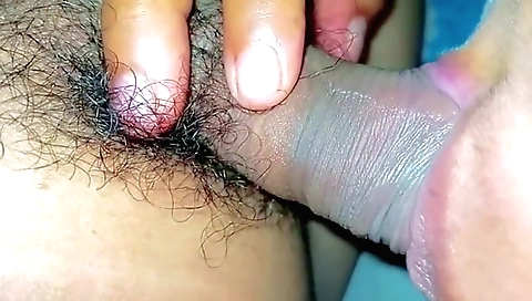 Indian girl with hairy bush rides cock and enjoys licking