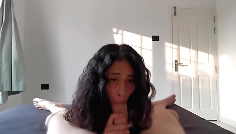 Indian teen in a dress sucks her pussy after cleaning